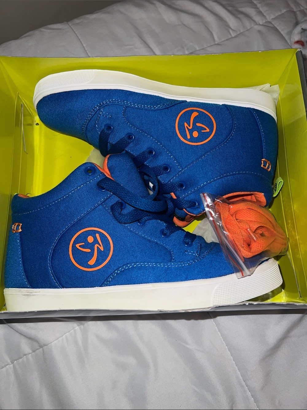 Zumba Fitness Blue High-Top Kids Sneakers with Orange Logo